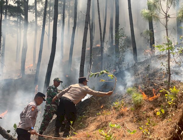 Polres Ponorogo dan Tim Gabungan Tembus Medan Curam Lereng Gunung Limas Padamkan Api Karhutla
